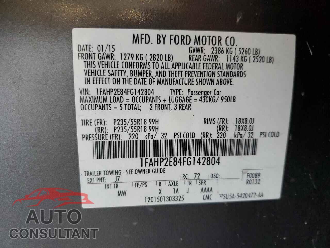 FORD TAURUS 2015 - 1FAHP2E84FG142804