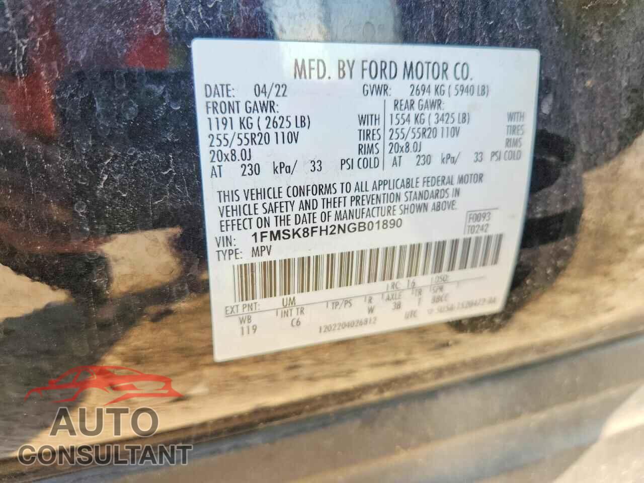 FORD EXPLORER 2022 - 1FMSK8FH2NGB01890