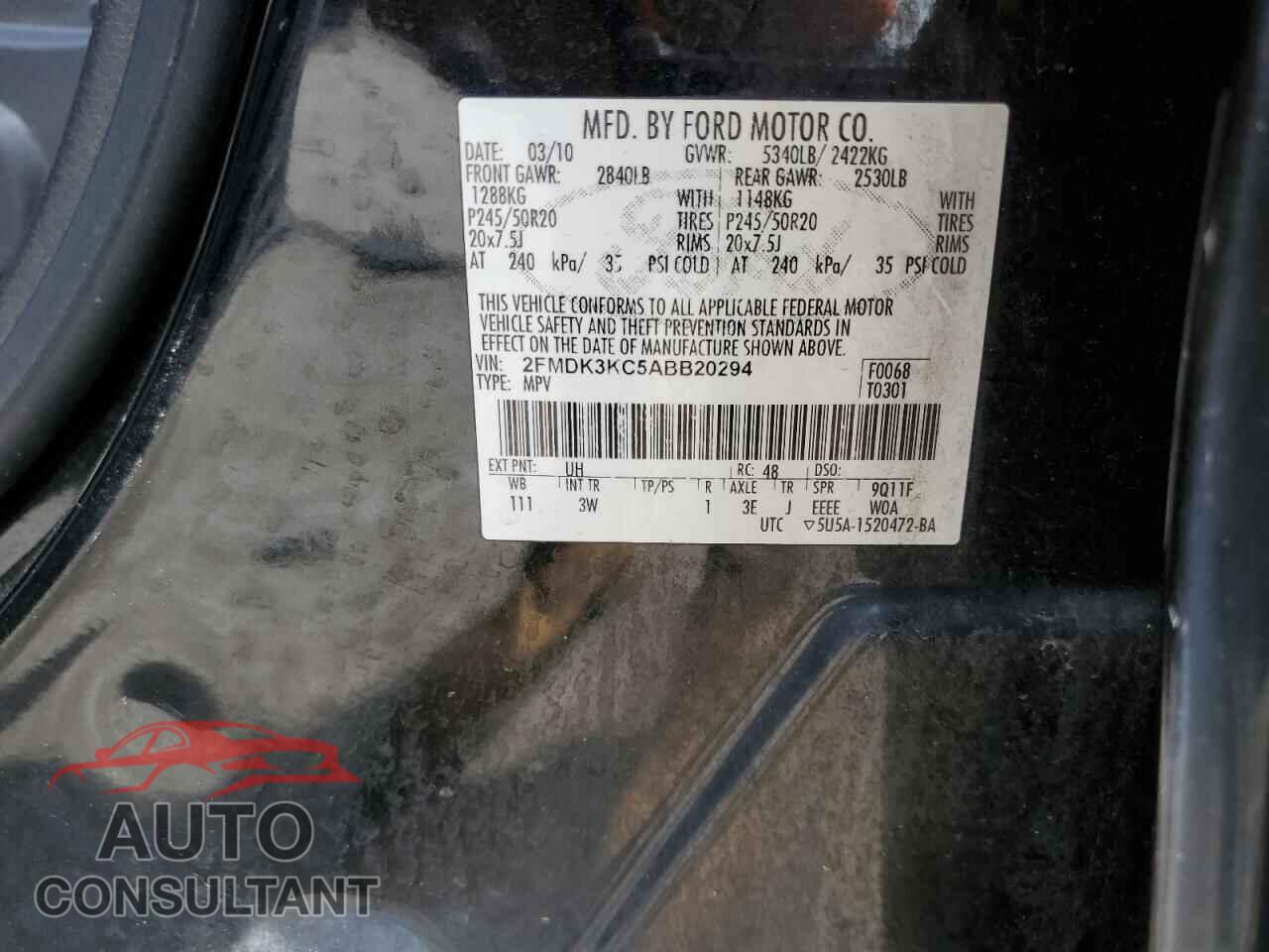 FORD EDGE 2010 - 2FMDK3KC5ABB20294