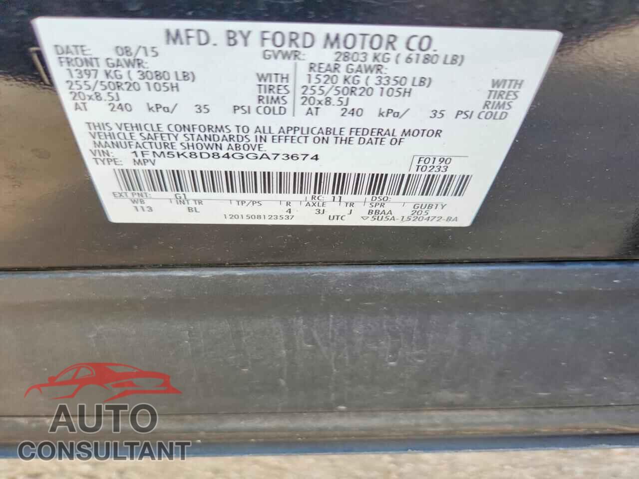FORD EXPLORER 2016 - 1FM5K8D84GGA73674
