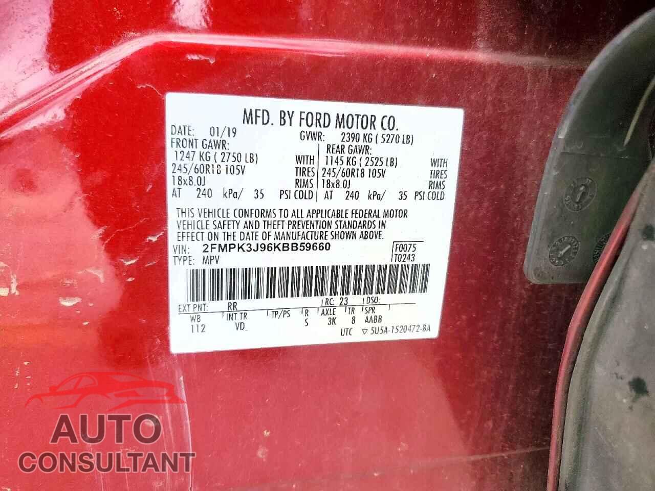 FORD EDGE 2019 - 2FMPK3J96KBB59660