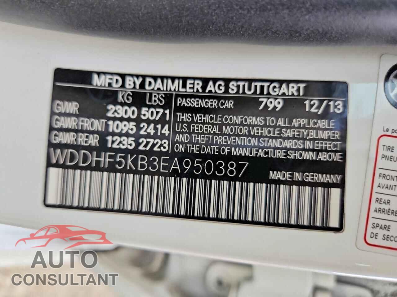 MERCEDES-BENZ E-CLASS 2014 - WDDHF5KB3EA950387