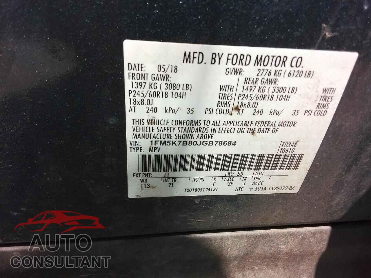 FORD EXPLORER 2018 - 1FM5K7B80JGB78684