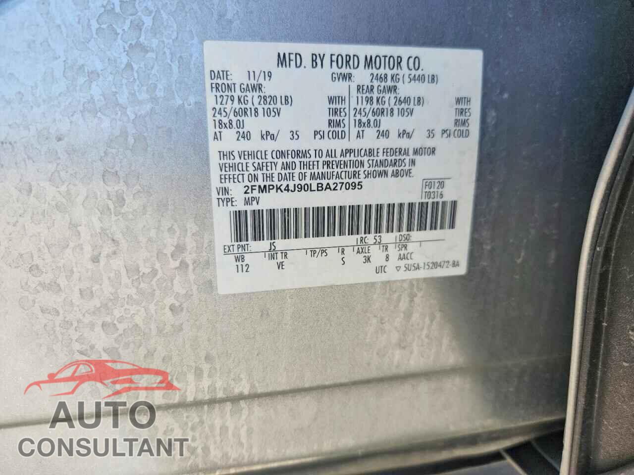 FORD EDGE 2020 - 2FMPK4J90LBA27095
