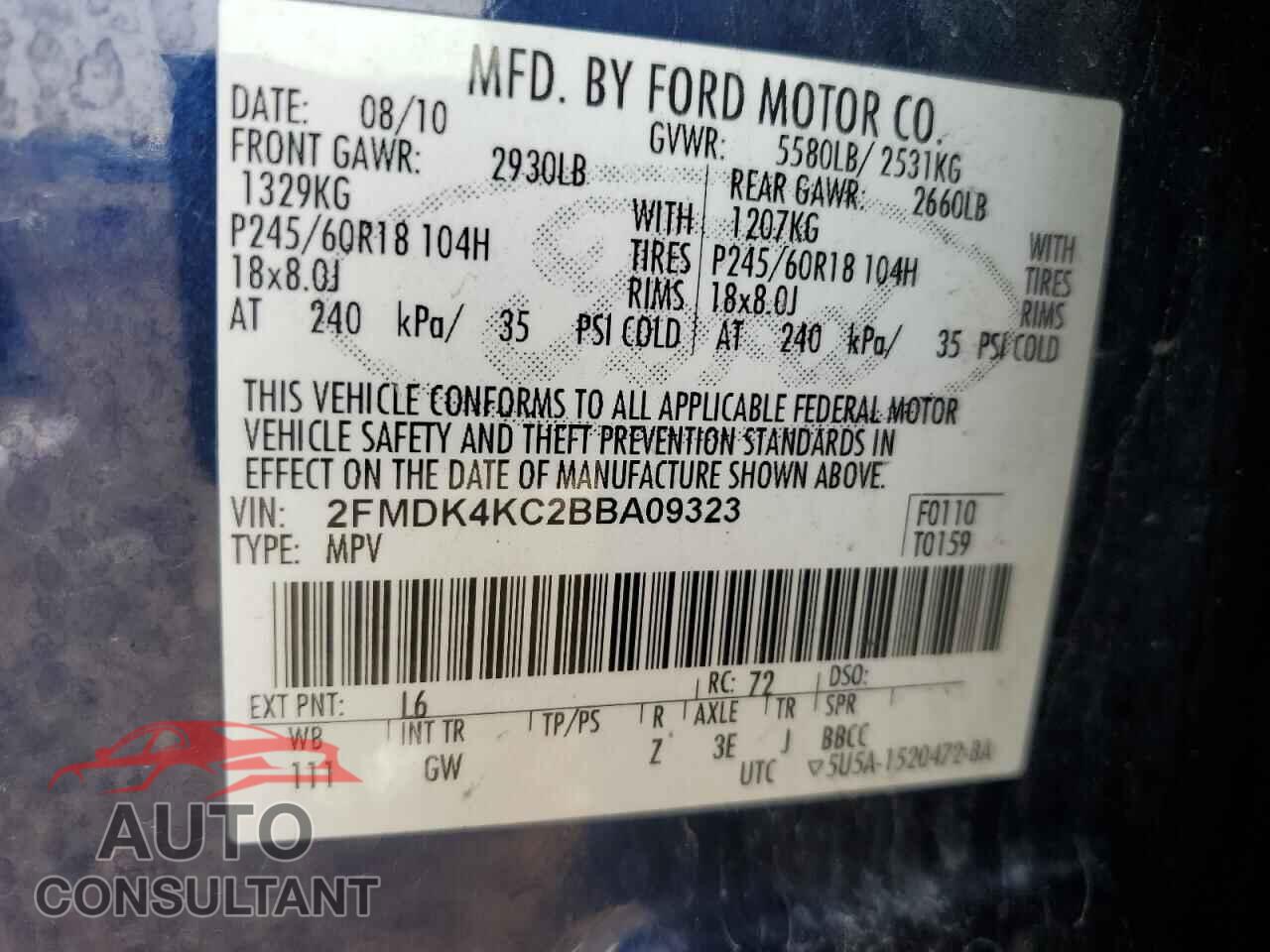 FORD EDGE 2011 - 2FMDK4KC2BBA09323