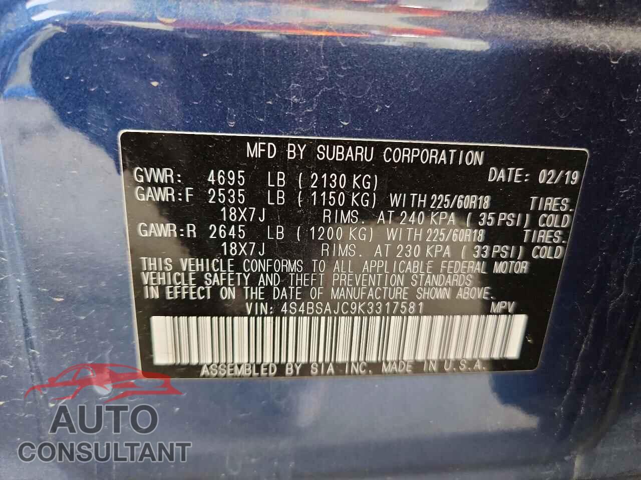 SUBARU OUTBACK 2019 - 4S4BSAJC9K3317581