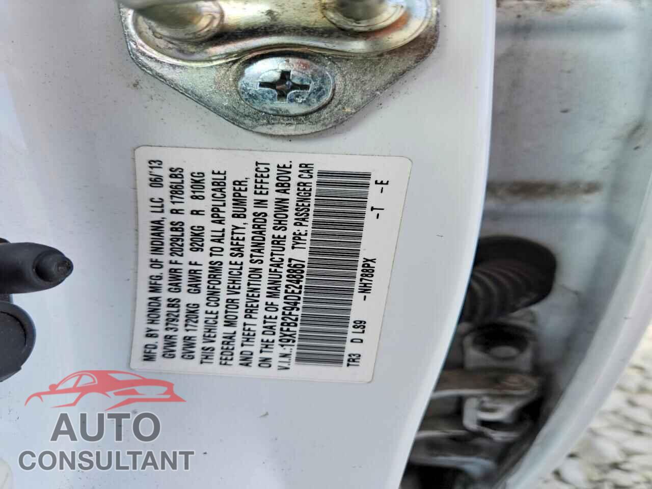 HONDA CIVIC 2013 - 19XFB2F94DE248867