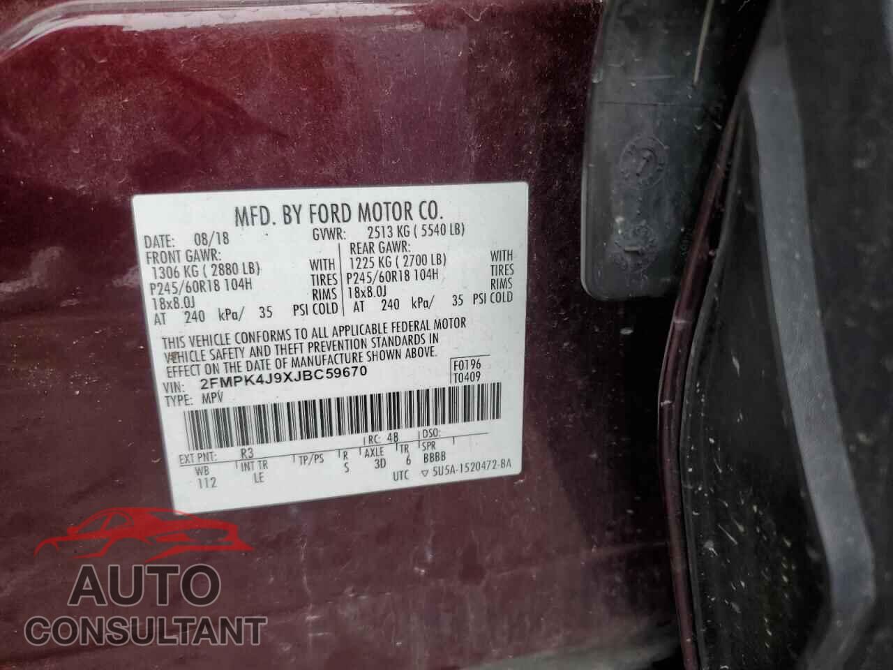 FORD EDGE 2018 - 2FMPK4J9XJBC59670