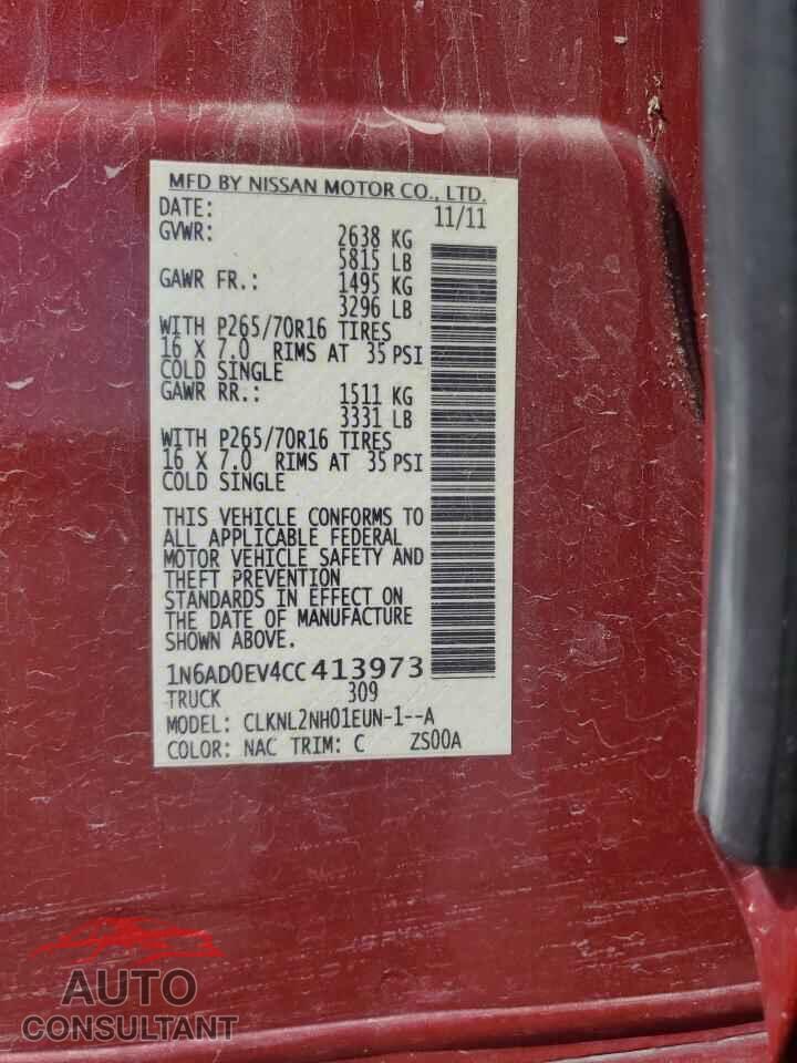 NISSAN FRONTIER 2012 - 1N6AD0EV4CC413973
