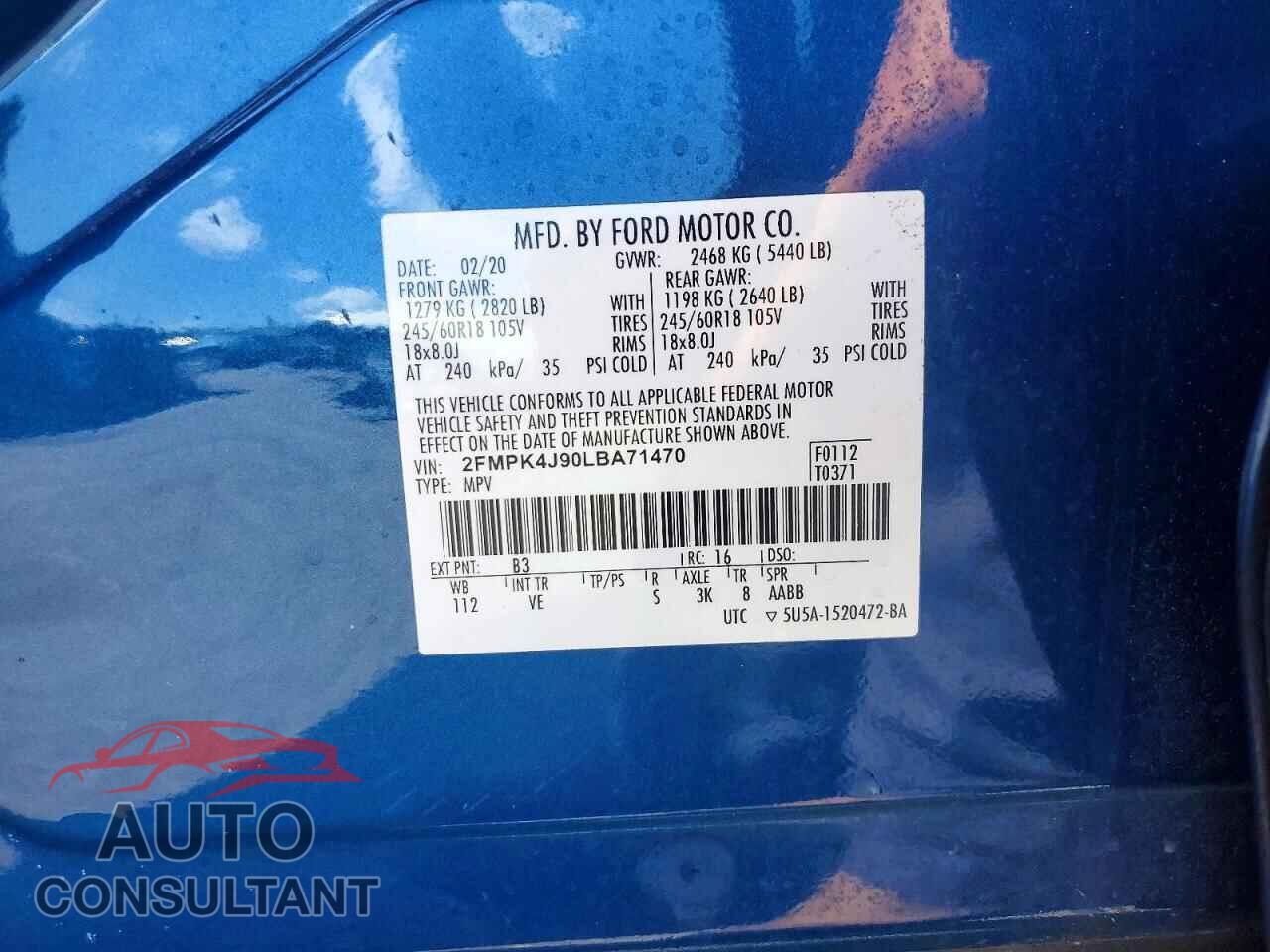 FORD EDGE 2020 - 2FMPK4J90LBA71470