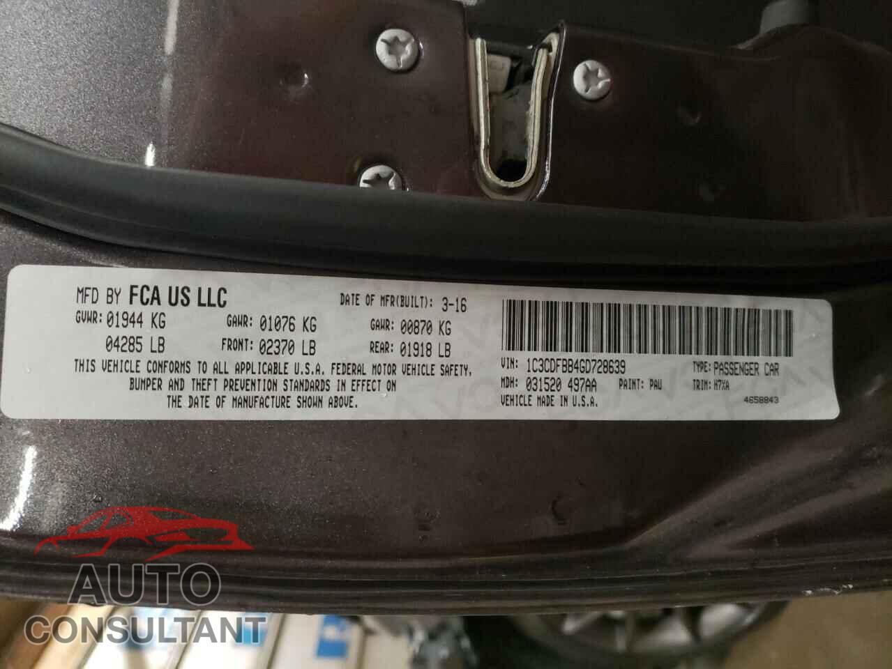 DODGE DART 2016 - 1C3CDFBB4GD728639