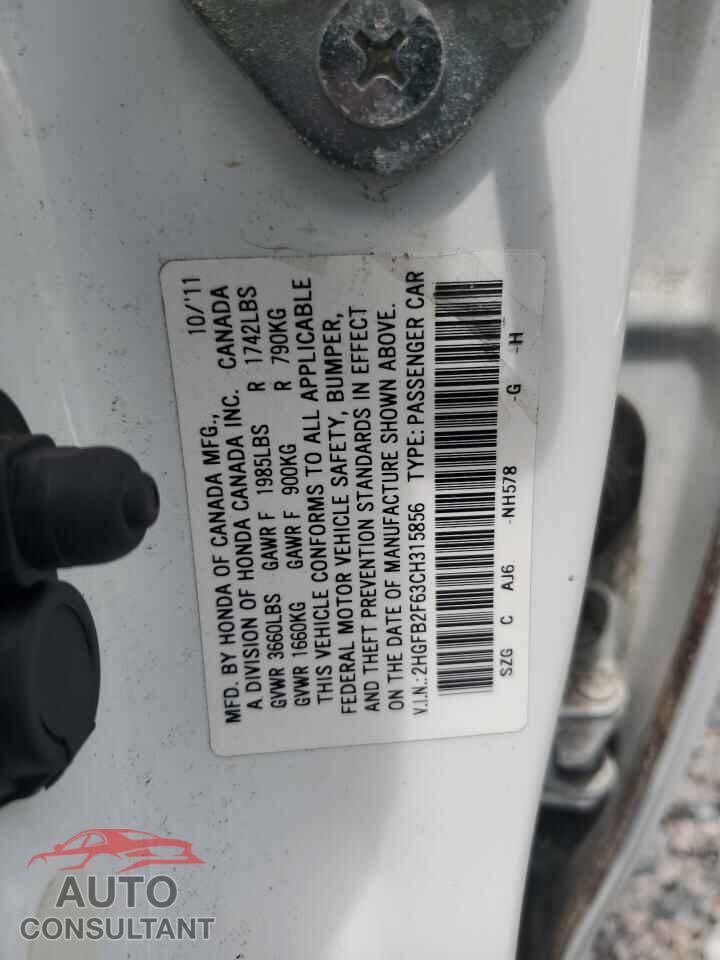 HONDA CIVIC 2012 - 2HGFB2F63CH315856