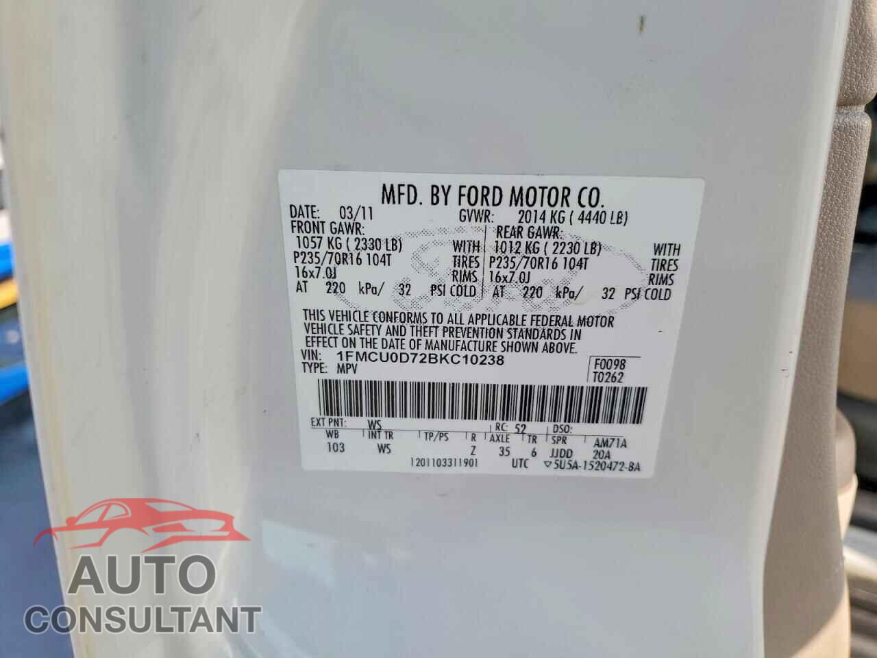 FORD ESCAPE 2011 - 1FMCU0D72BKC10238