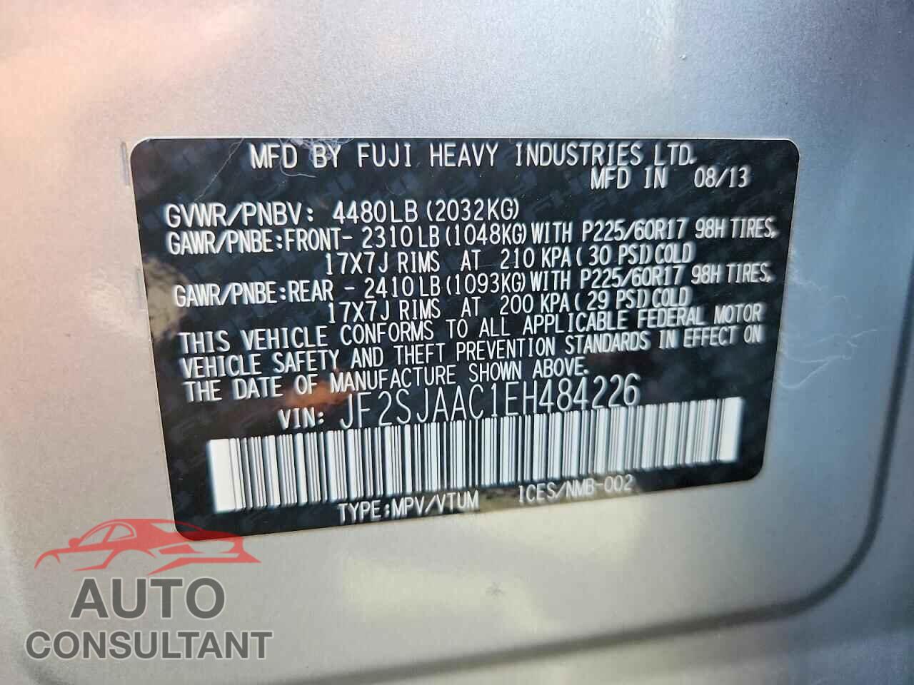 SUBARU FORESTER 2014 - JF2SJAAC1EH484226