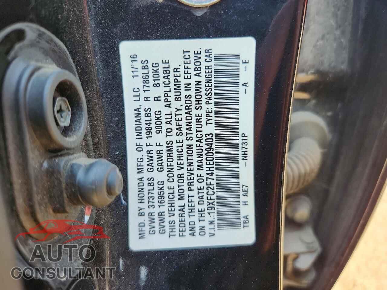 HONDA CIVIC 2017 - 19XFC2F74HE009403