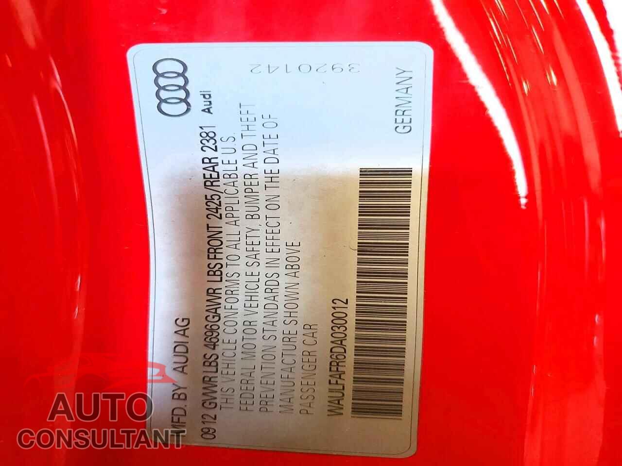 AUDI A5 2013 - WAULFAFR6DA030012