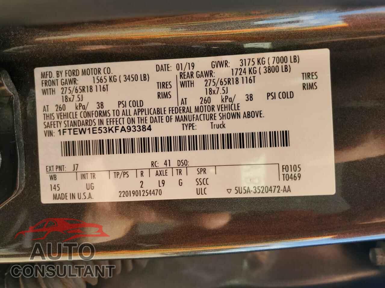 FORD F-150 2019 - 1FTEW1E53KFA93384