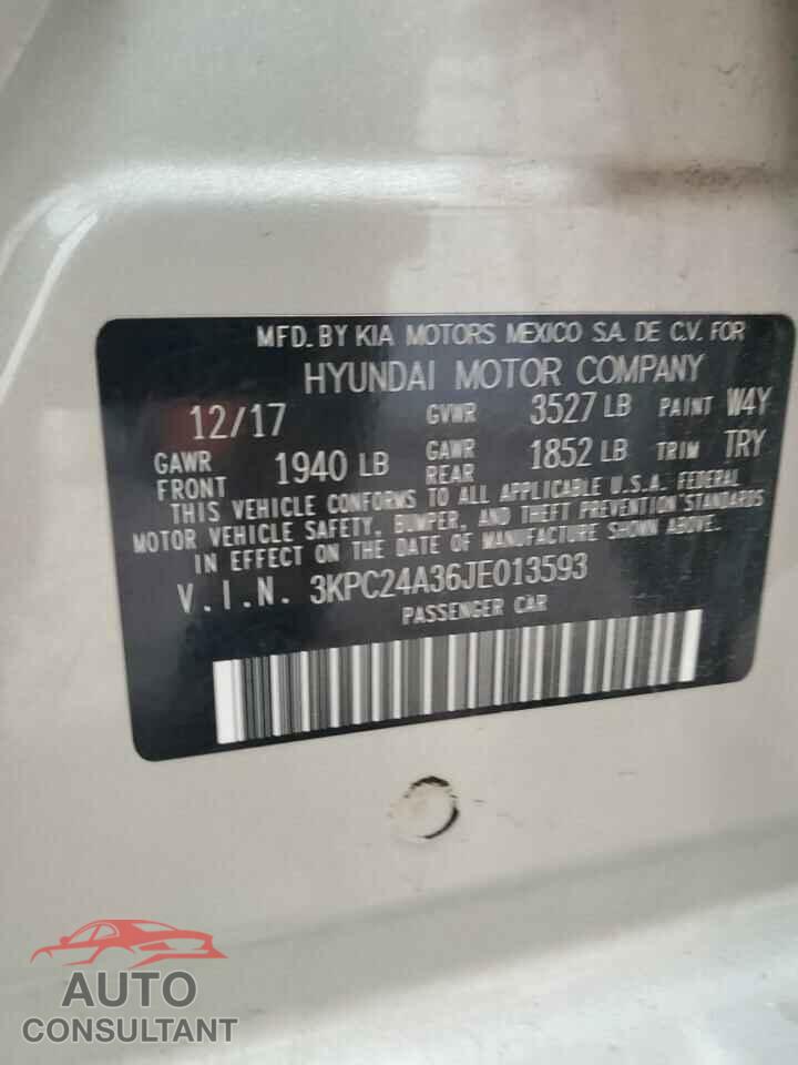 HYUNDAI ACCENT 2018 - 3KPC24A36JE013593