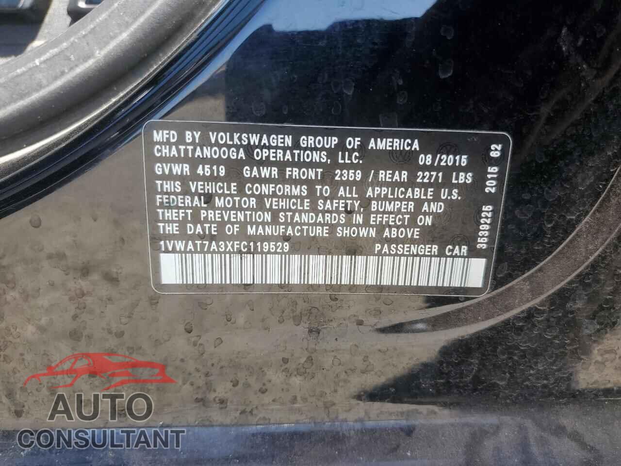VOLKSWAGEN PASSAT 2015 - 1VWAT7A3XFC119529