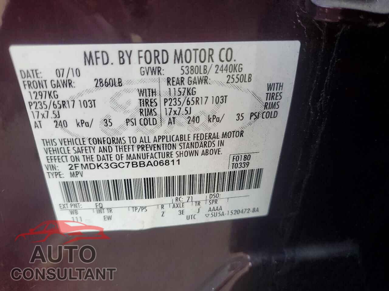 FORD EDGE 2011 - 2FMDK3GC7BBA06811