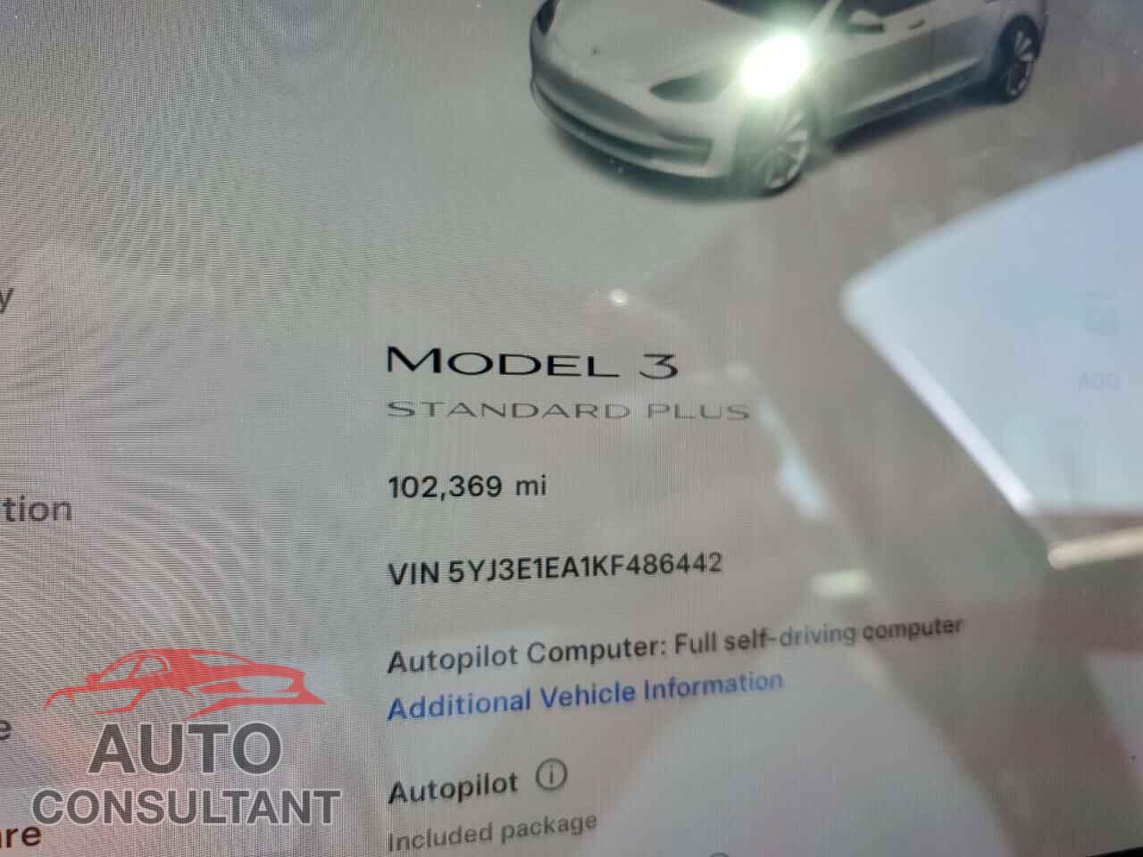 TESLA MODEL 3 2019 - 5YJ3E1EA1KF486442