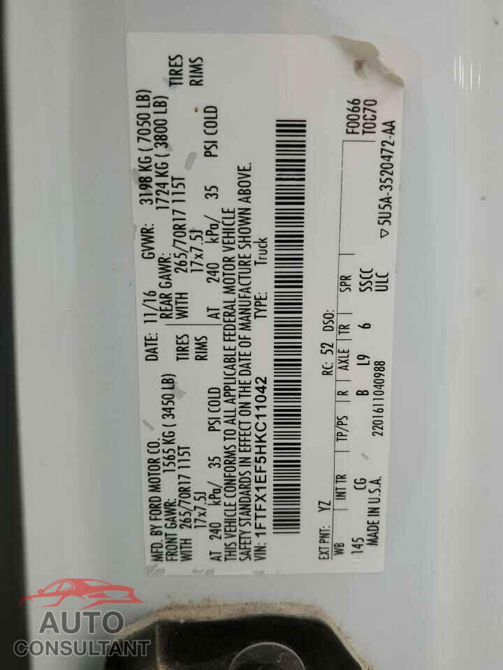 FORD F-150 2017 - 1FTFX1EF5HKC11042