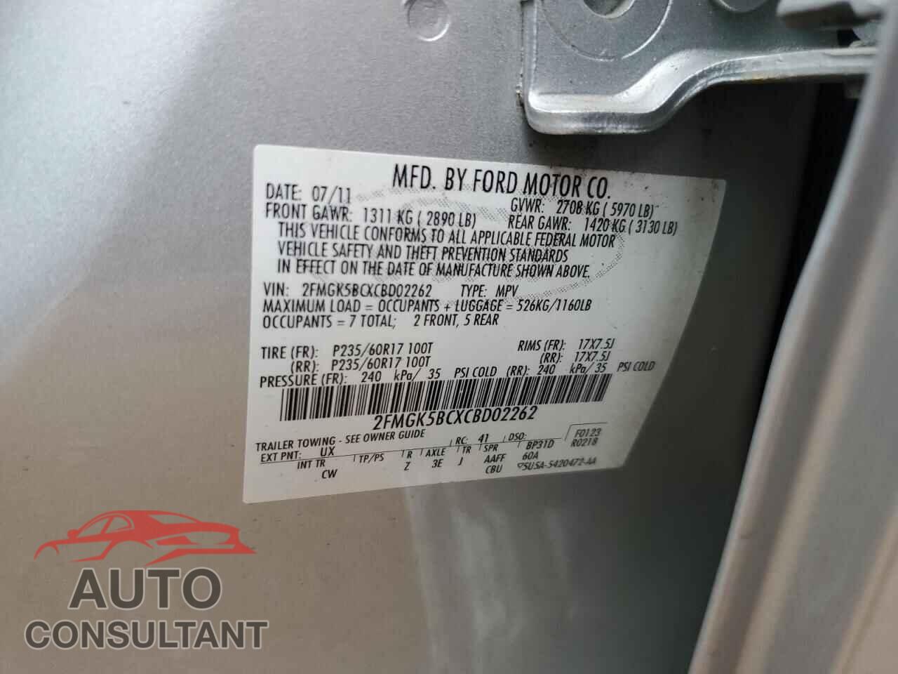 FORD FLEX 2012 - 2FMGK5BCXCBD02262