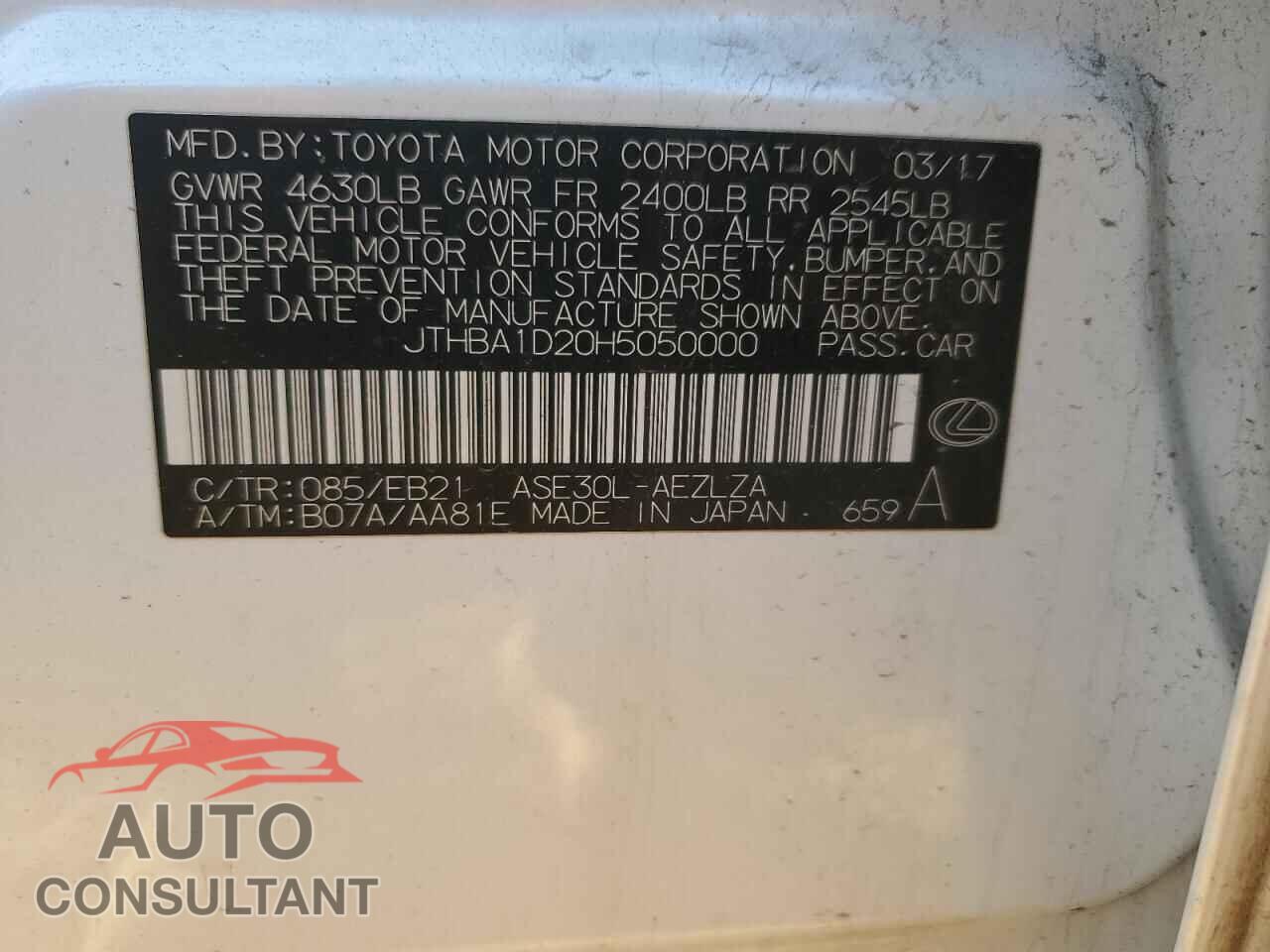 LEXUS IS 2017 - JTHBA1D20H5050000