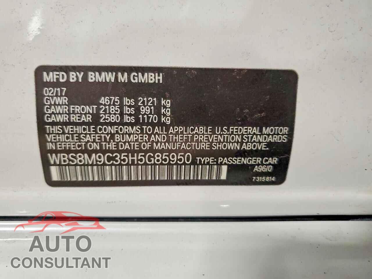 BMW M3 2017 - WBS8M9C35H5G85950