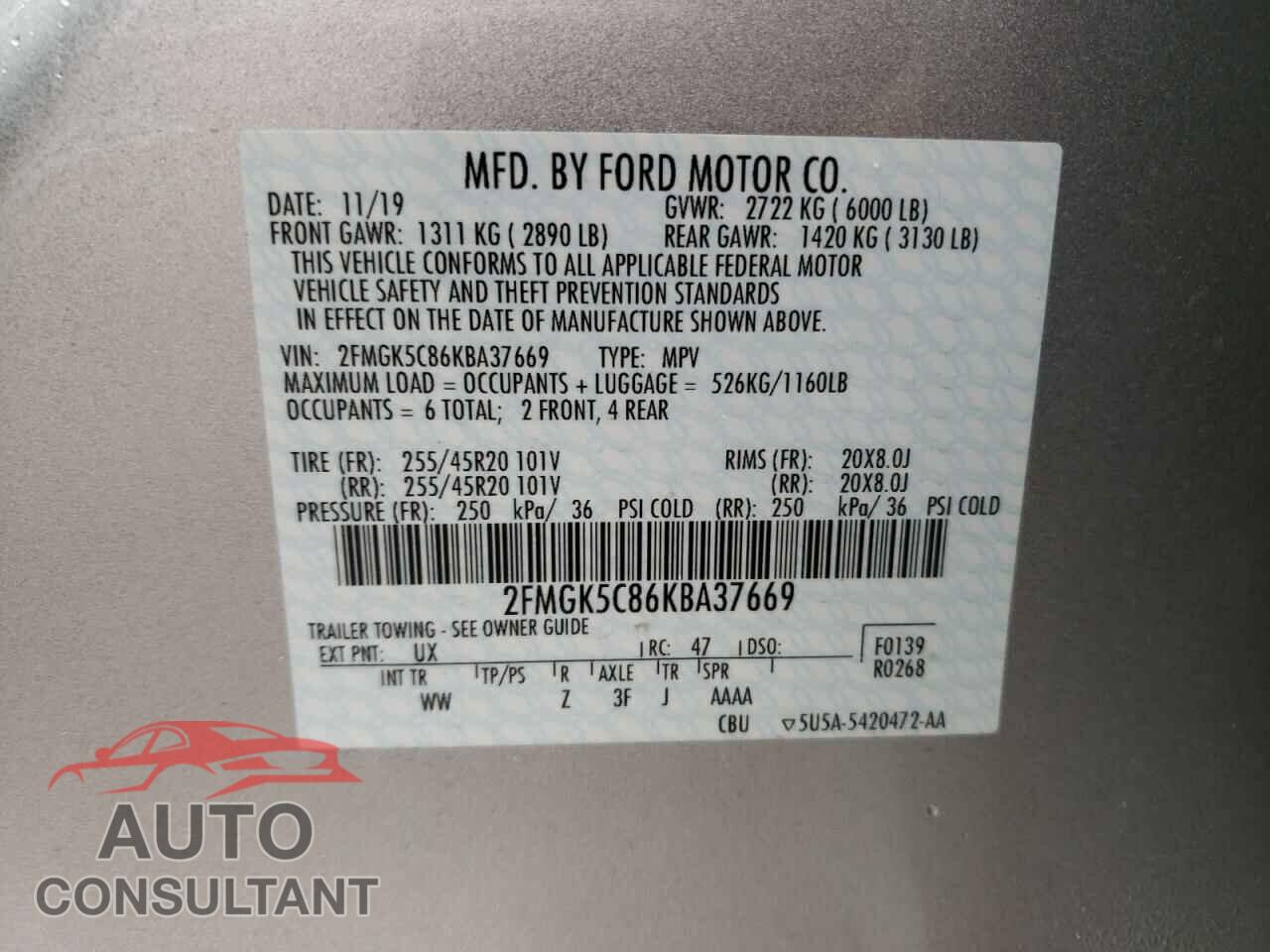 FORD FLEX 2019 - 2FMGK5C86KBA37669