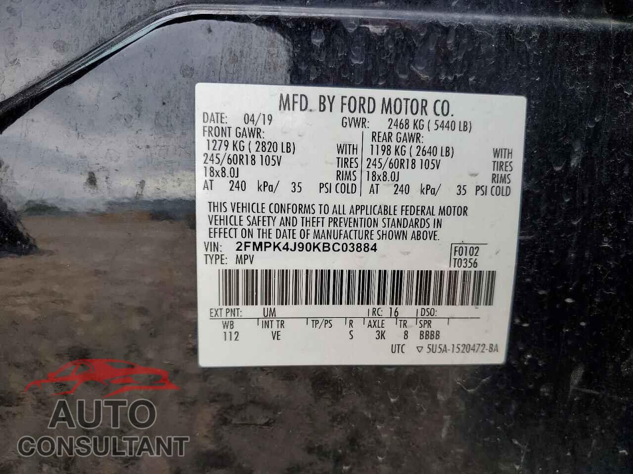 FORD EDGE 2019 - 2FMPK4J90KBC03884