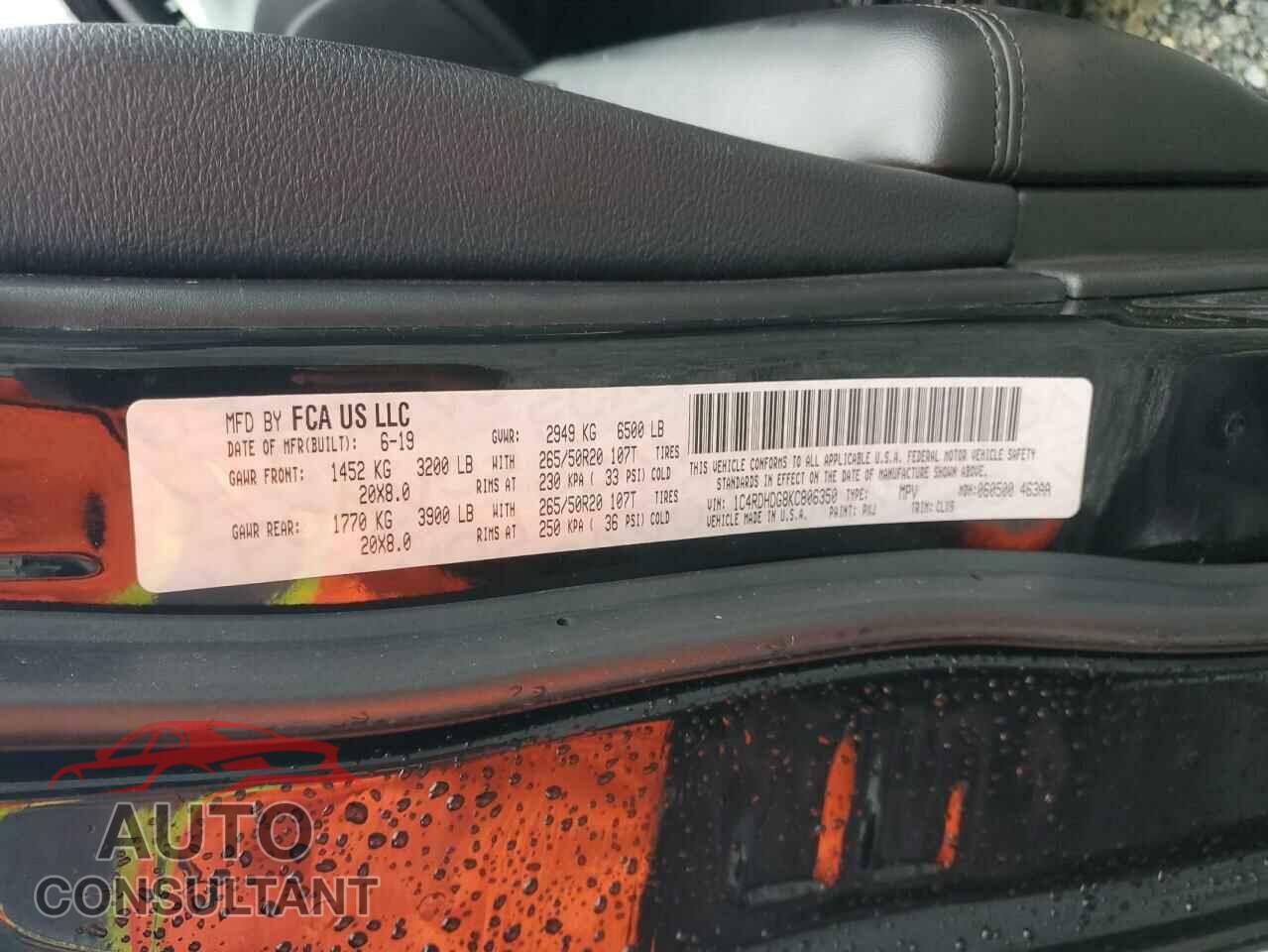 DODGE DURANGO 2019 - 1C4RDHDG8KC806350