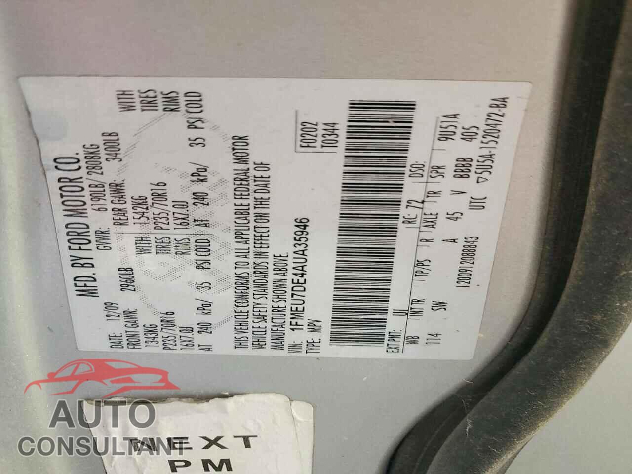 FORD EXPLORER 2010 - 1FMEU7DE4AUA35946
