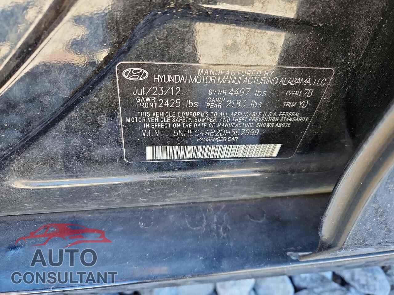 HYUNDAI SONATA 2013 - 5NPEC4AB2DH567999