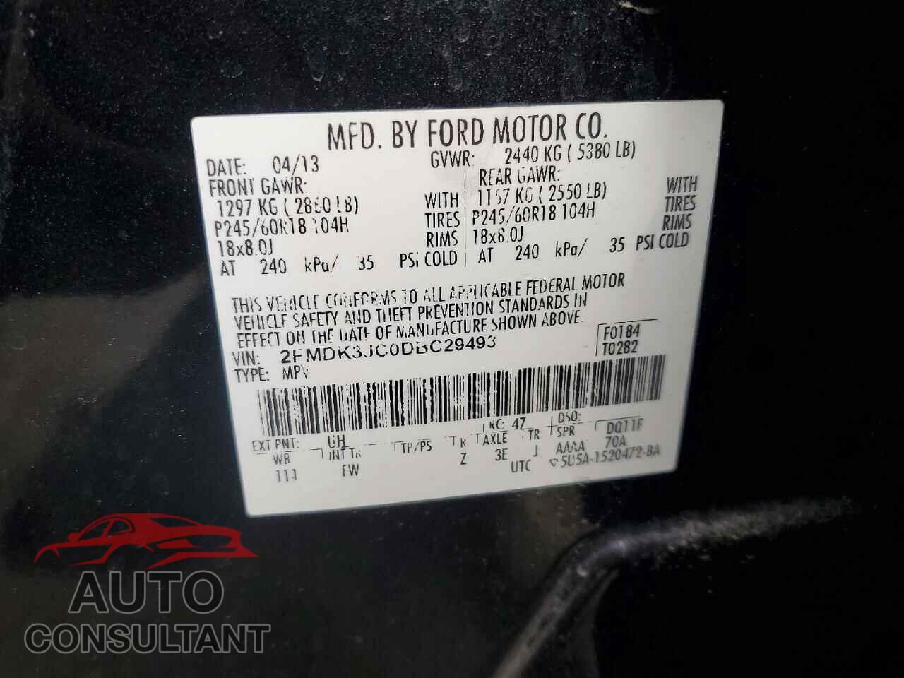 FORD EDGE 2013 - 2FMDK3JC0DBC29493