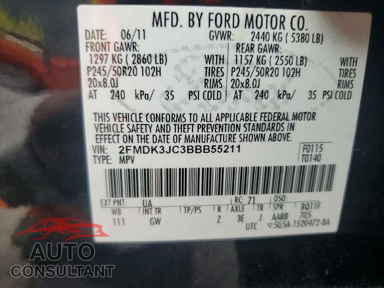 FORD EDGE 2011 - 2FMDK3JC3BBB55211