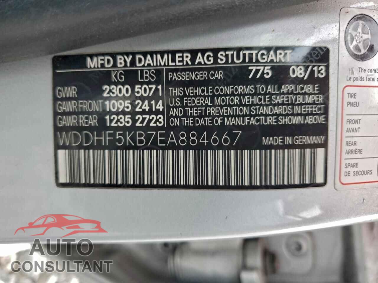 MERCEDES-BENZ E-CLASS 2014 - WDDHF5KB7EA884667