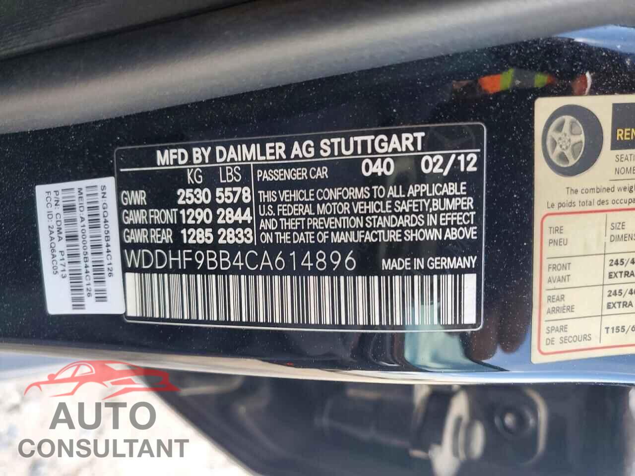 MERCEDES-BENZ E-CLASS 2012 - WDDHF9BB4CA614896