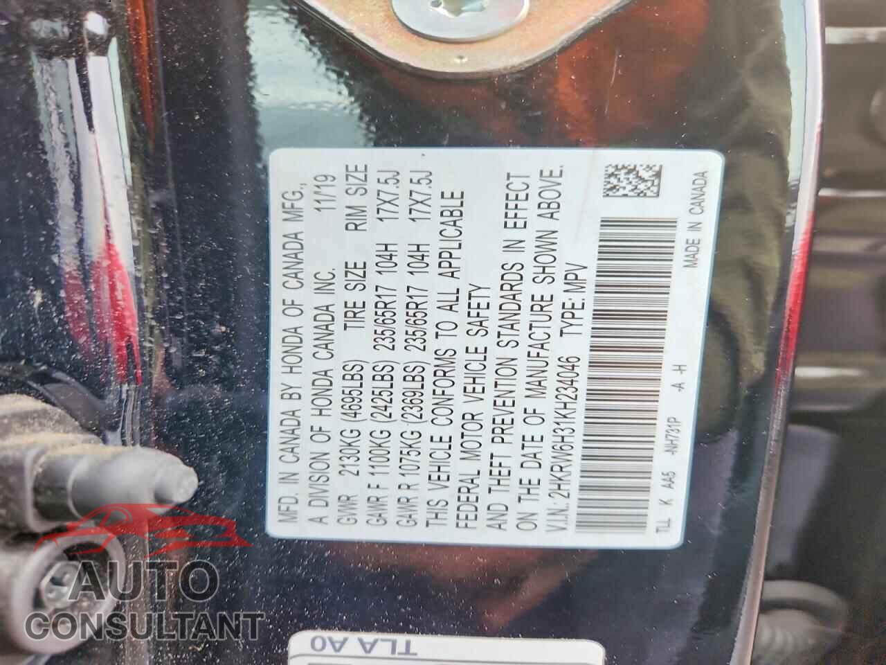 HONDA CRV 2019 - 2HKRW6H31KH234046