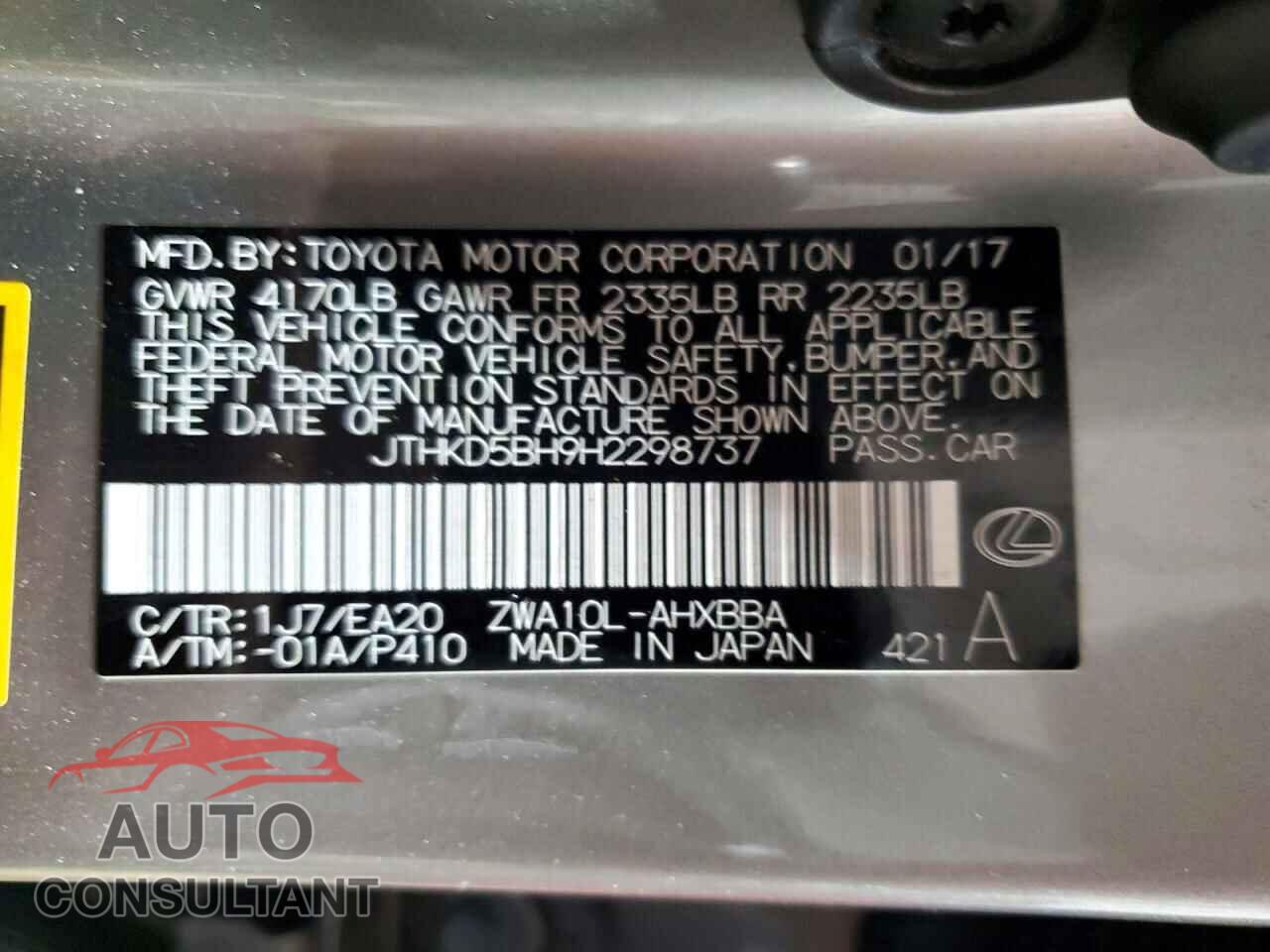 LEXUS CT 200 2017 - JTHKD5BH9H2298737