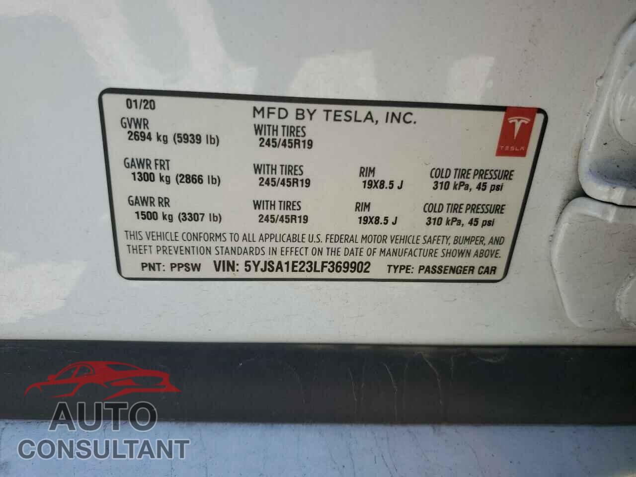 TESLA MODEL S 2020 - 5YJSA1E23LF369902