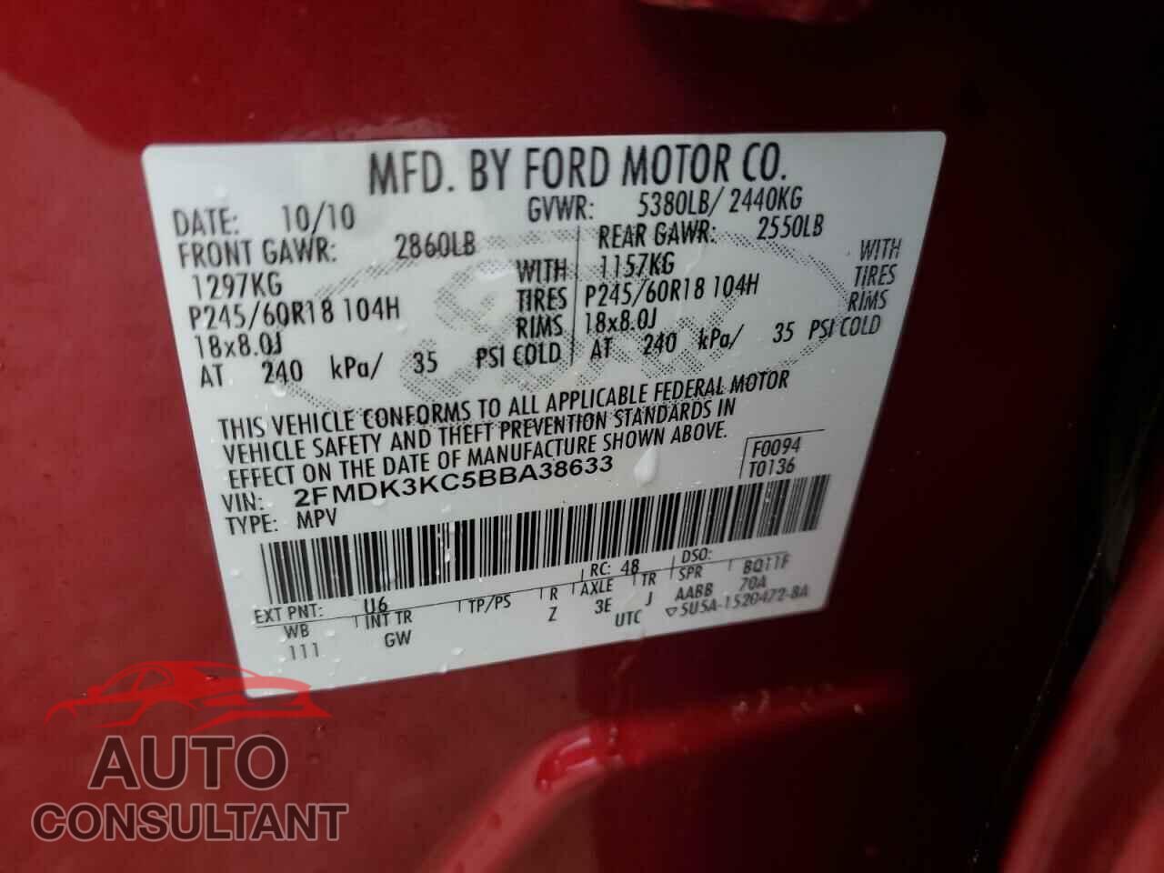 FORD EDGE 2011 - 2FMDK3KC5BBA38633