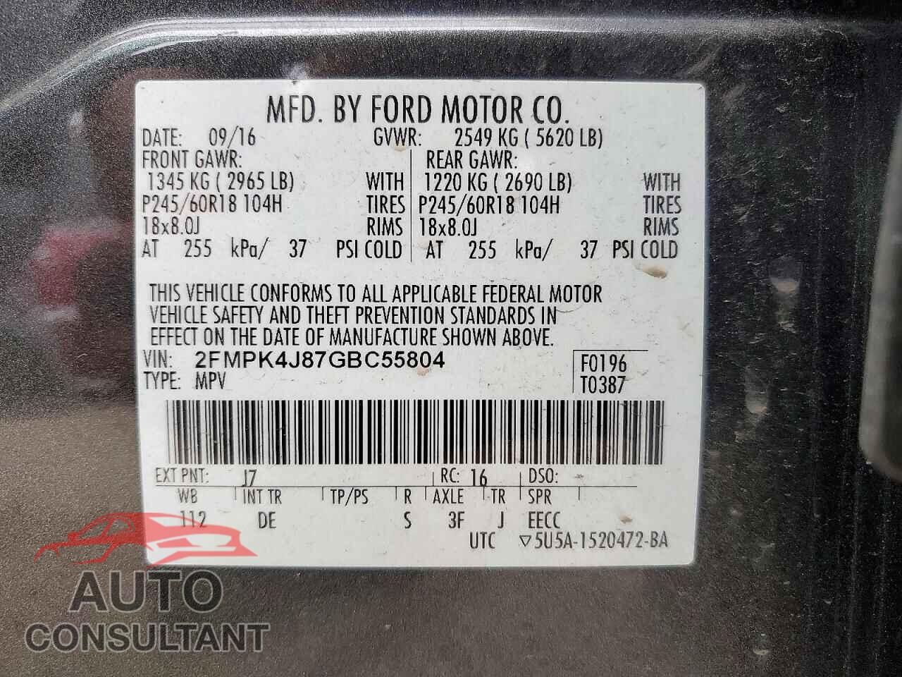 FORD EDGE 2016 - 2FMPK4J87GBC55804
