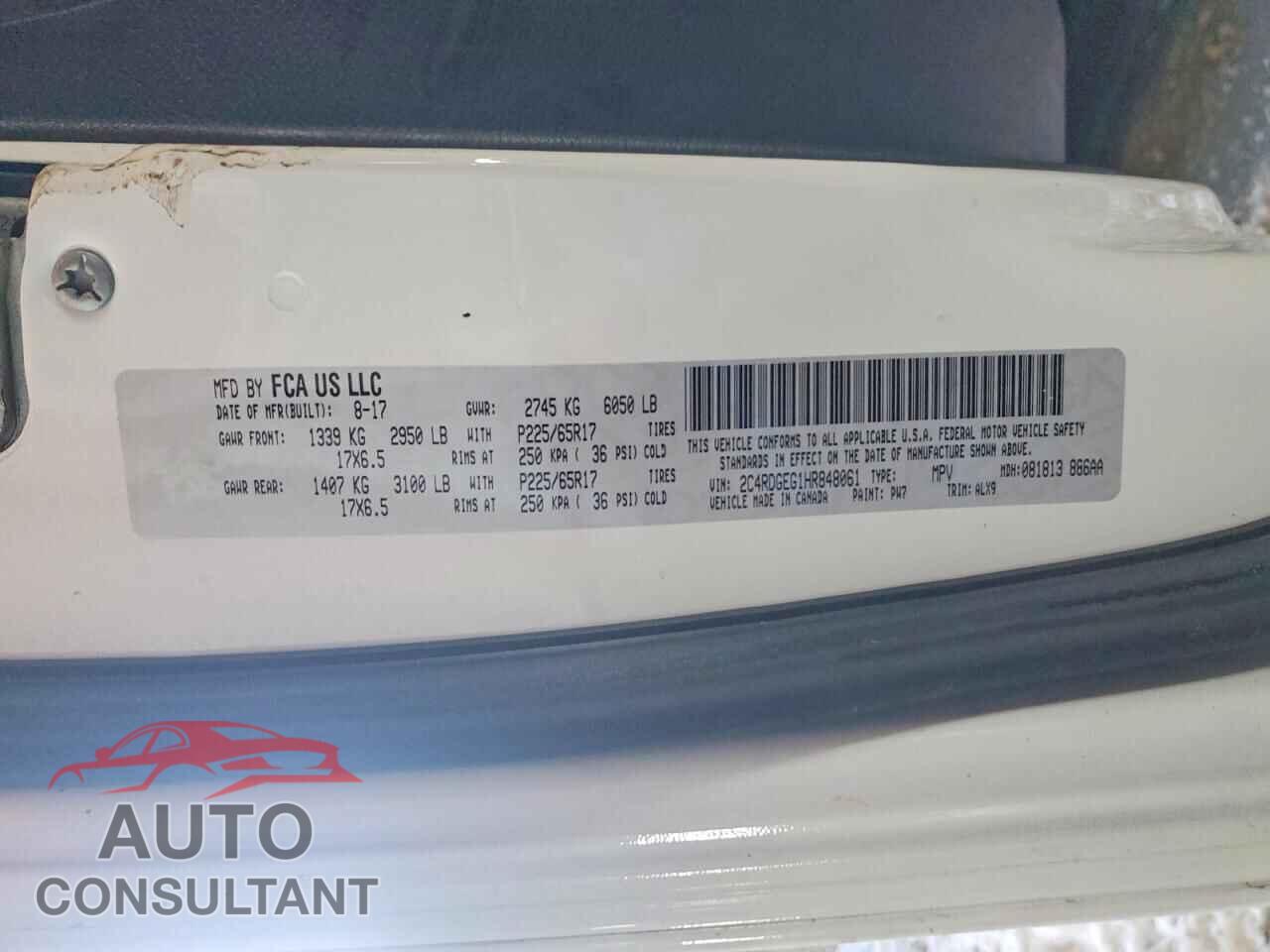 DODGE CARAVAN 2017 - 2C4RDGEG1HR848061