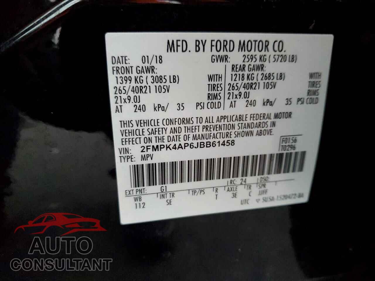 FORD EDGE 2018 - 2FMPK4AP6JBB61458