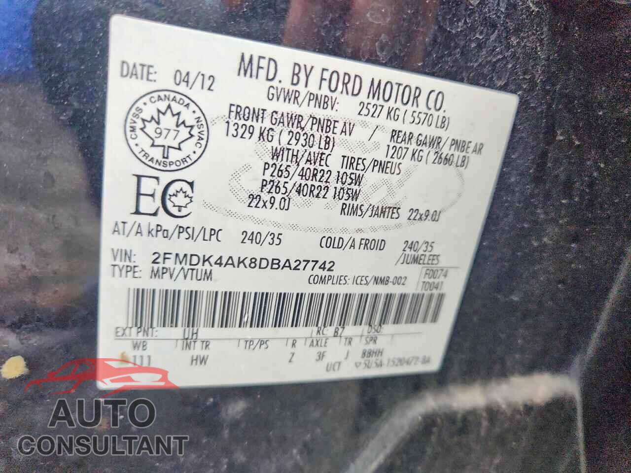 FORD EDGE 2013 - 2FMDK4AK8DBA27742