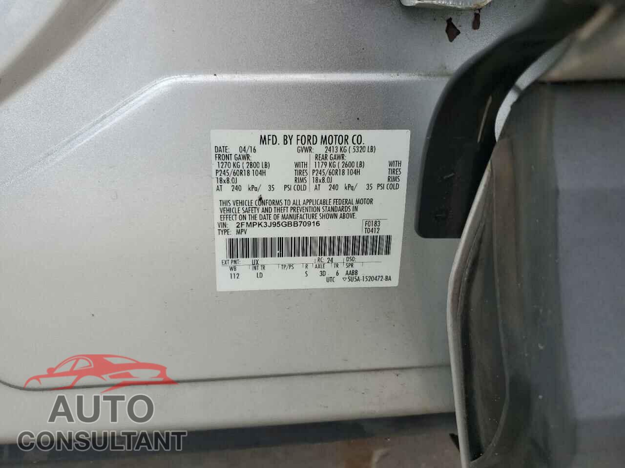 FORD EDGE 2016 - 2FMPK3J95GBB70916