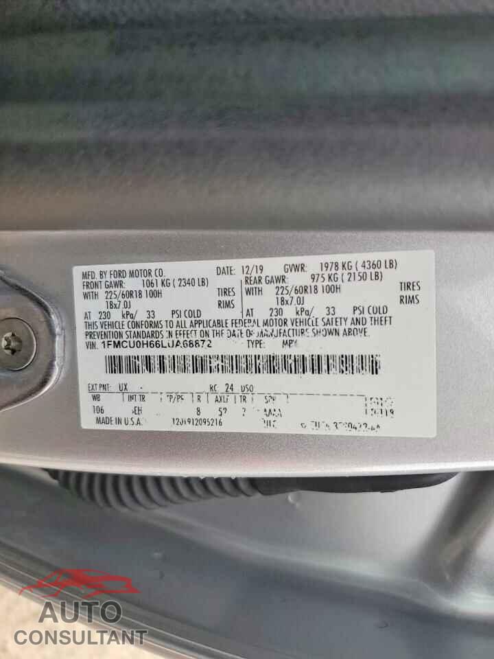 FORD ESCAPE 2020 - 1FMCU0H66LUA68872