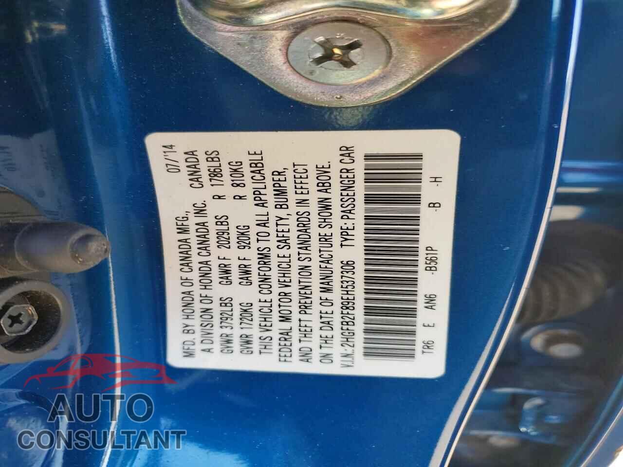 HONDA CIVIC 2014 - 2HGFB2F89EH537306
