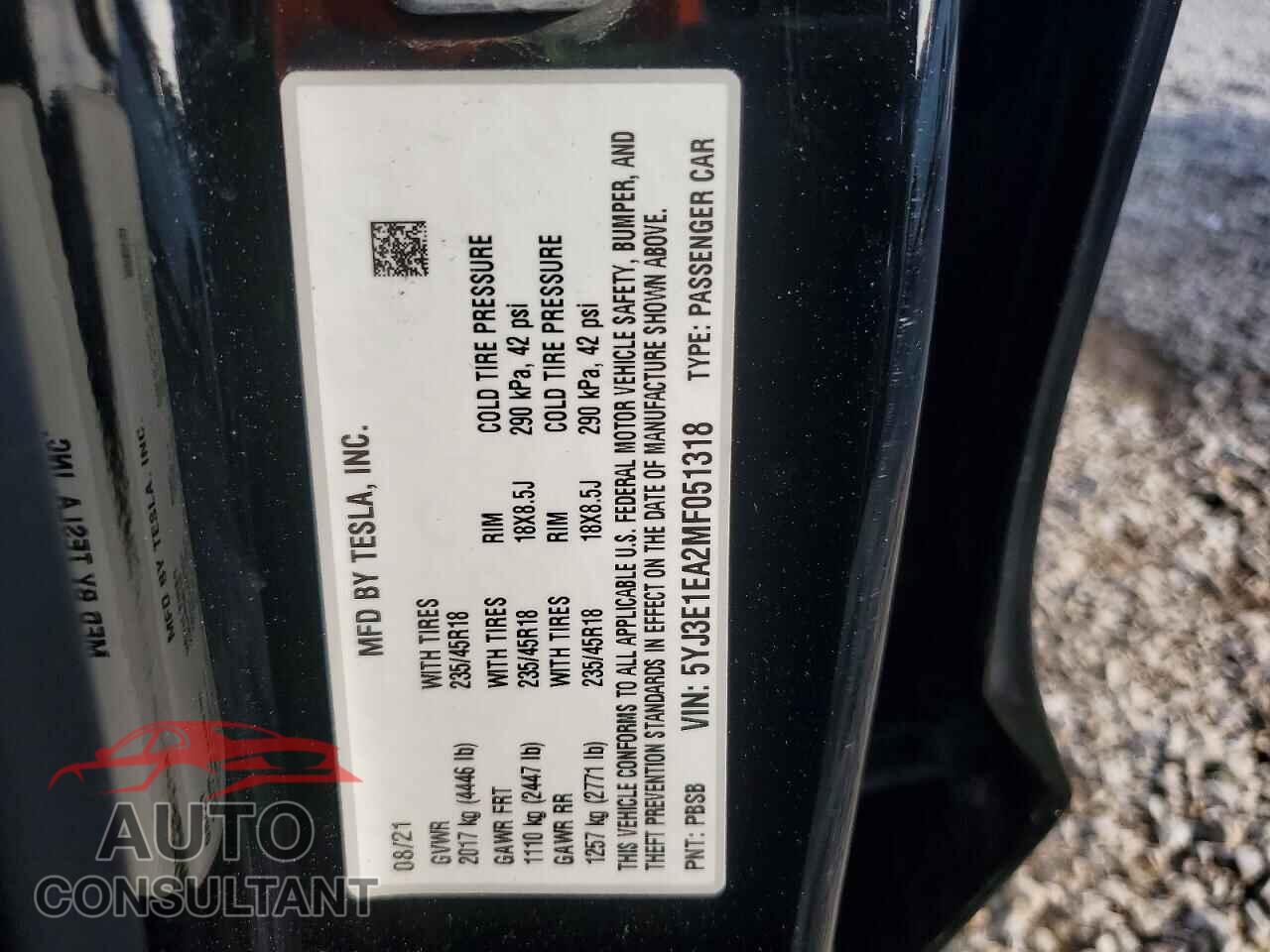 TESLA MODEL 3 2021 - 5YJ3E1EA2MF051318
